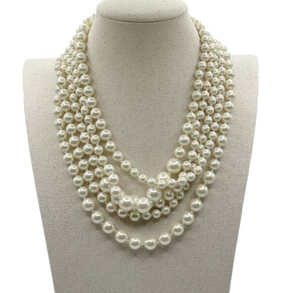 J. Crew Twisted Hammock Five-Strand Graduated Size White Pearl Necklace Dust Bag - Picture 3 of 5